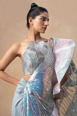 Amit Aggarwal Blush Grey Draped Dress & Cape Set 12 Amit Aggarwal Blush Grey Draped Dress & Cape Set -Divine Couture 19723aa3 5