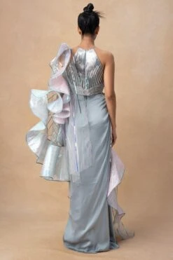 Amit Aggarwal Blush Grey Draped Dress & Cape Set 13 Amit Aggarwal Blush Grey Draped Dress & Cape Set -Divine Couture 19723aa3 6