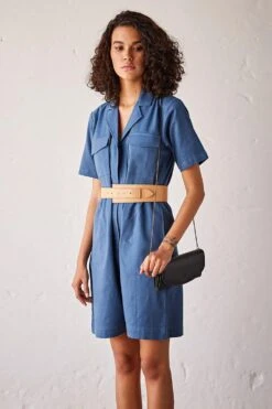 Khara Kapas Yale Blue Herringbone Jumpsuit -Divine Couture 19923kk11 3