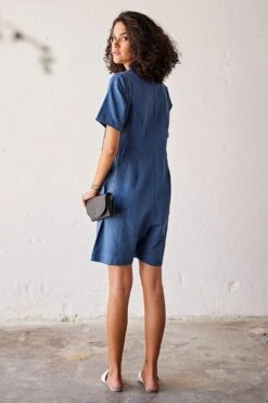 Khara Kapas Yale Blue Herringbone Jumpsuit -Divine Couture 19923kk11 4