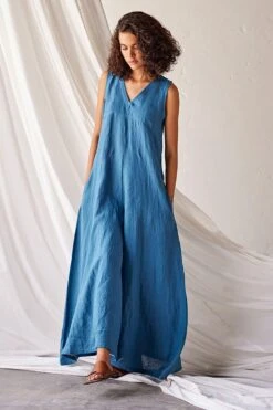 Khara Kapas Steel Blue Linen Jumpsuit -Divine Couture 19923kk17 3