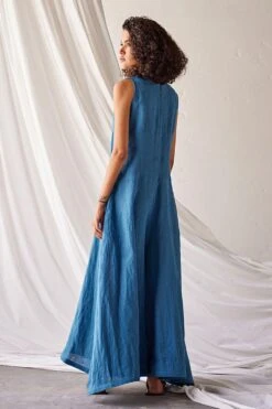 Khara Kapas Steel Blue Linen Jumpsuit -Divine Couture 19923kk17 4