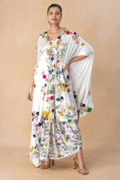Anamika Khanna White Floral Embellished Cape Set