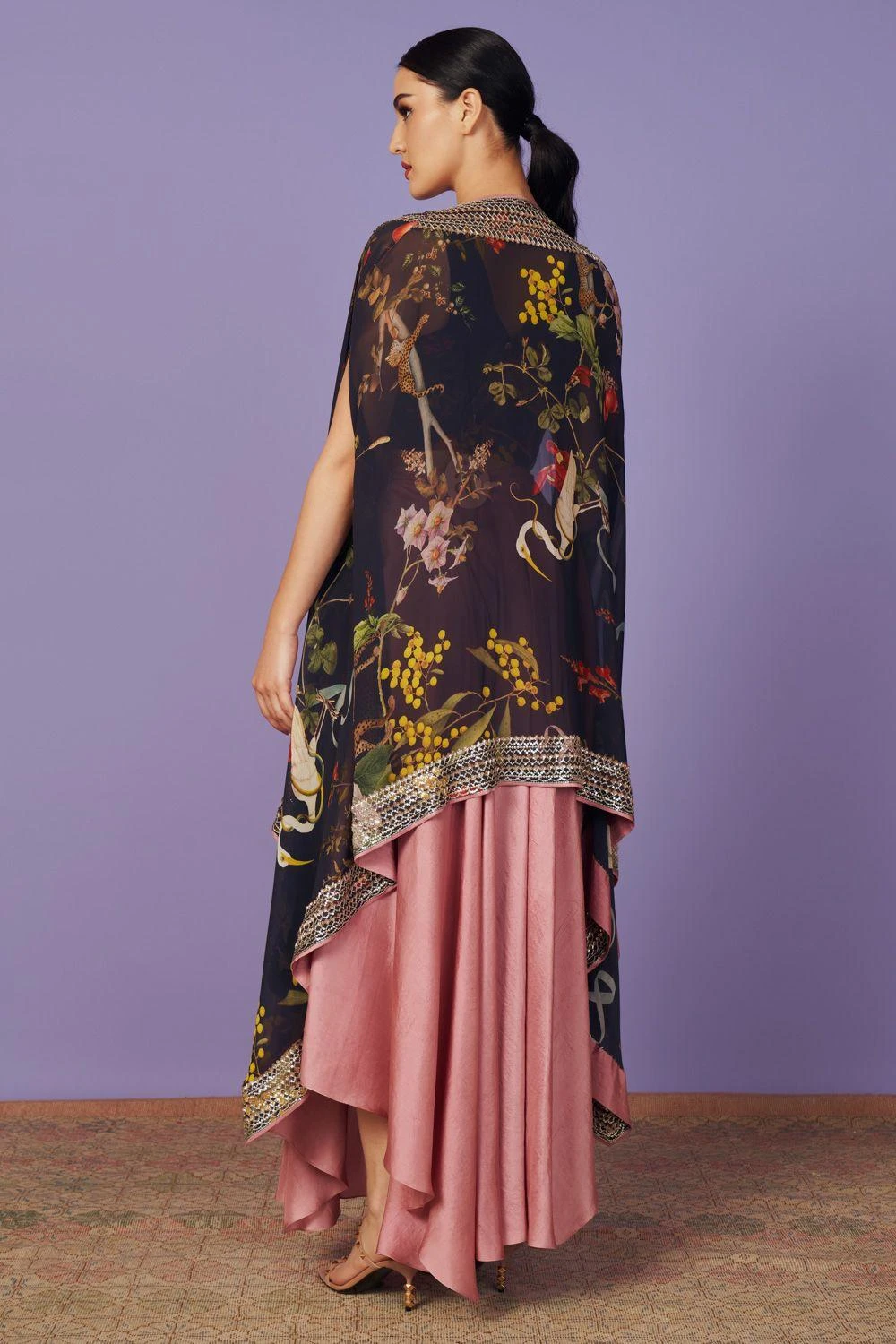 Anushree Reddy Black Floral Cape Set 5 Anushree Reddy Black Floral Cape Set - Image 3