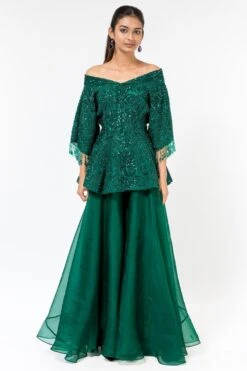 Asira Emerald Green Embellished Peplum & Sharara