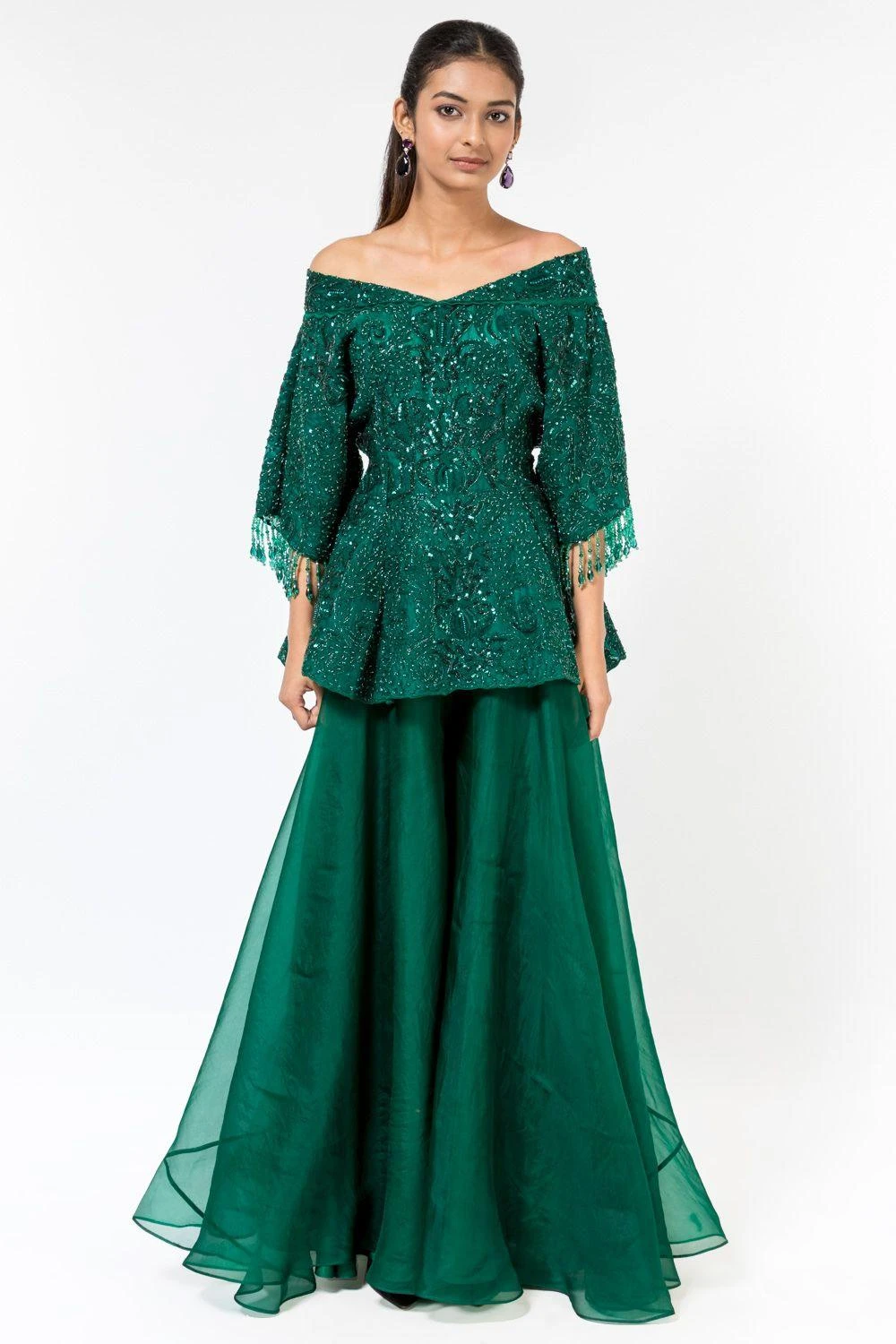 Asira Emerald Green Embellished Peplum & Sharara 3 Asira Emerald Green Embellished Peplum & Sharara