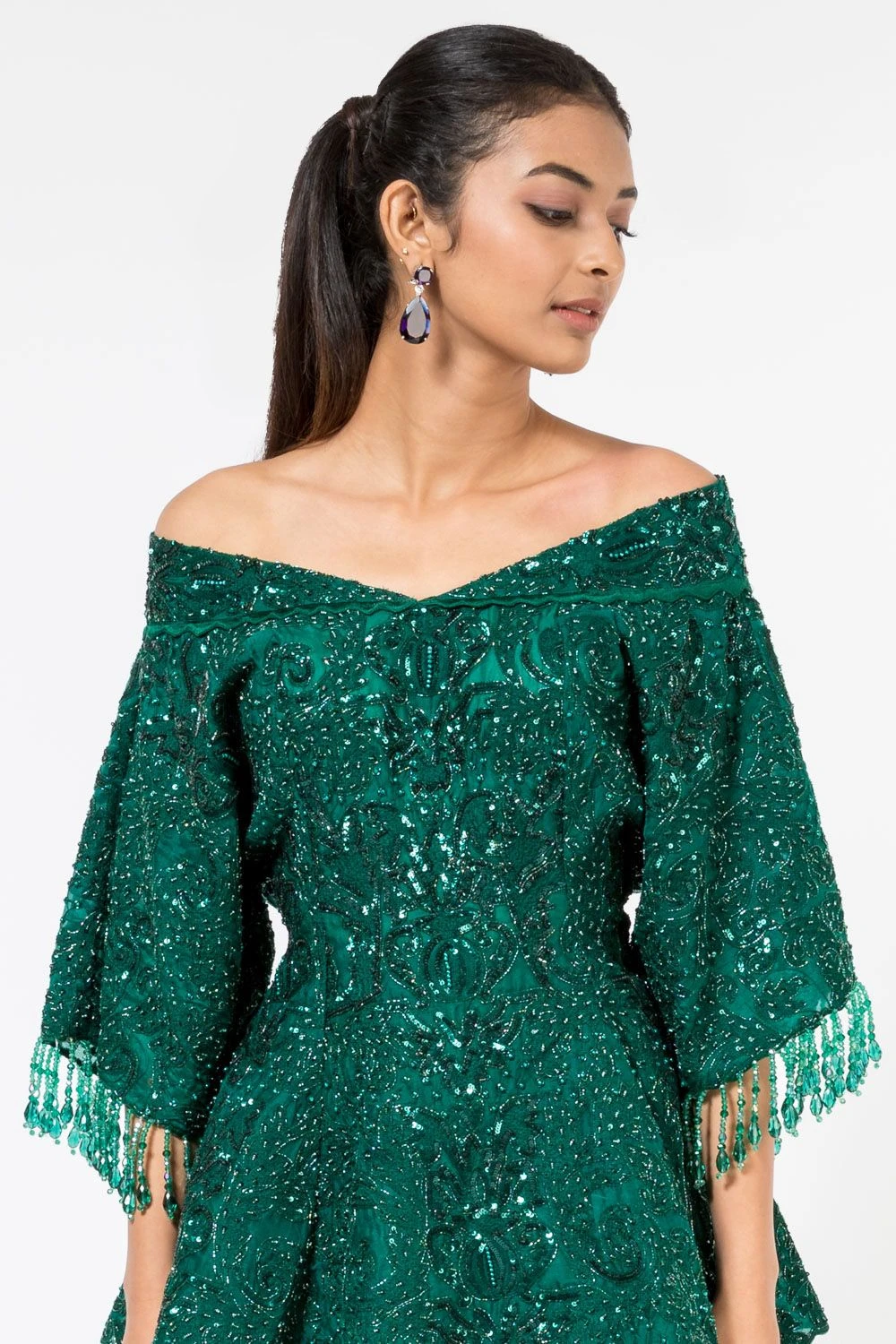 Asira Emerald Green Embellished Peplum & Sharara 4 Asira Emerald Green Embellished Peplum & Sharara - Image 2