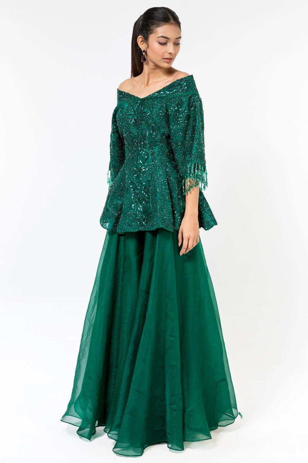 Asira Emerald Green Embellished Peplum & Sharara 5 Asira Emerald Green Embellished Peplum & Sharara - Image 3