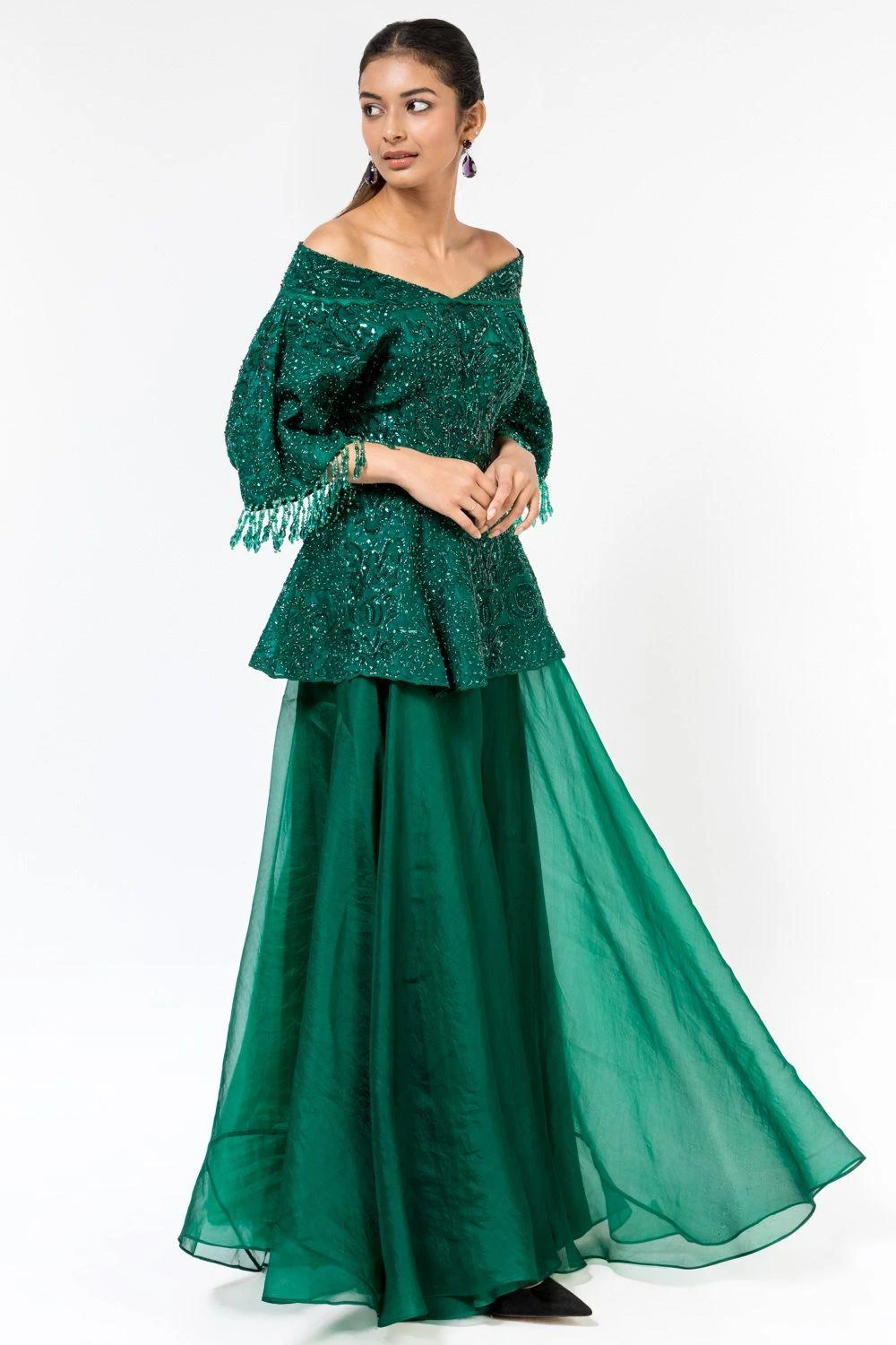 Asira Emerald Green Embellished Peplum & Sharara 6 Asira Emerald Green Embellished Peplum & Sharara - Image 4
