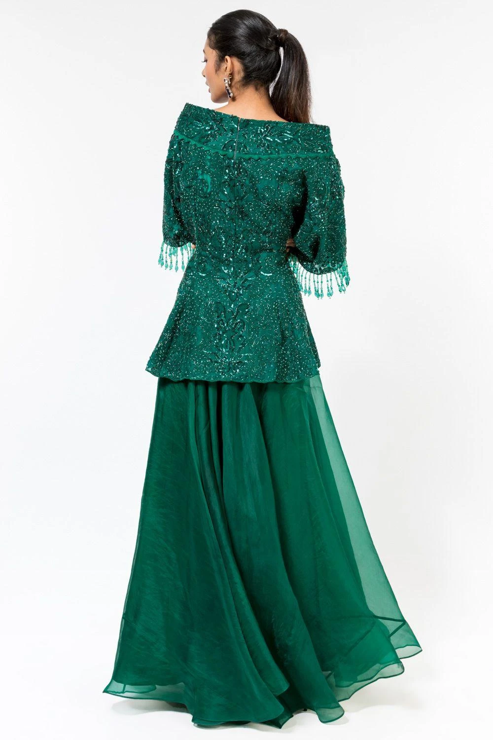 Asira Emerald Green Embellished Peplum & Sharara 7 Asira Emerald Green Embellished Peplum & Sharara - Image 5