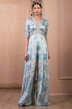 Tarun Tahiliani Blue Floral Printed Jumpsuit