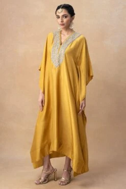 Jayanti Reddy Yellow Zardosi Work Kaftan -Divine Couture 20723jr2 2