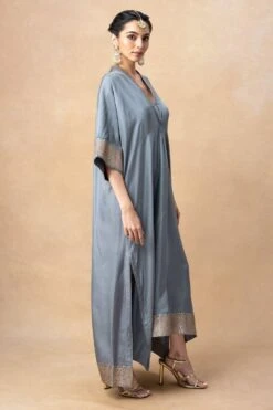Jayanti Reddy Grey Embellished Kaftan With Benarasi Borders -Divine Couture 20723jr4 3