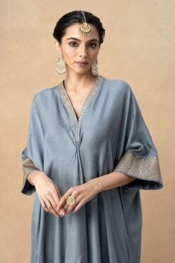 Jayanti Reddy Grey Embellished Kaftan With Benarasi Borders -Divine Couture 20723jr4 4