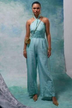 Sakshi Khetterpal Aqua Ice Halter Neck Jumpsuit