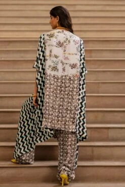 AK-OK By Anamika Khanna Blue Printed Drawstring Cape With Trousers -Divine Couture 2108akok85 4