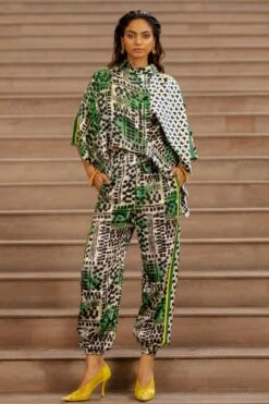 AK-OK By Anamika Khanna Camo Print Draped Jacket With Jogger Pants