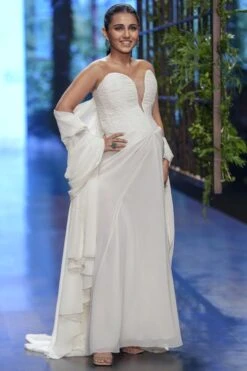 Gauri & Nainika White Plunge Neck Gown -Divine Couture 2112gn04 3