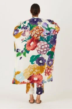 YAM White Handpainted Floral Cape Set -Divine Couture 21223yam6 5