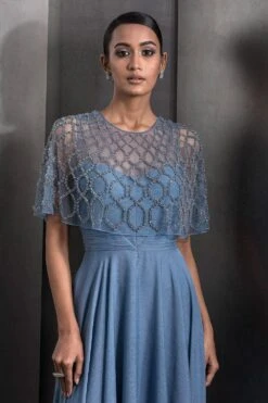 Rohit Gandhi + Rahul Khanna Turkish Blue Rhyolite Cape Kaftan -Divine Couture 2124rgrk19 3