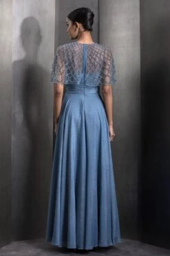 Rohit Gandhi + Rahul Khanna Turkish Blue Rhyolite Cape Kaftan -Divine Couture 2124rgrk19 4