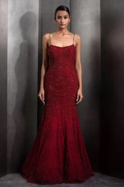 Rohit Gandhi + Rahul Khanna Claret Red Starry Glitch Gown