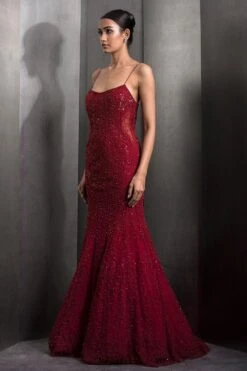 Rohit Gandhi + Rahul Khanna Claret Red Starry Glitch Gown -Divine Couture 2124rgrk2 3