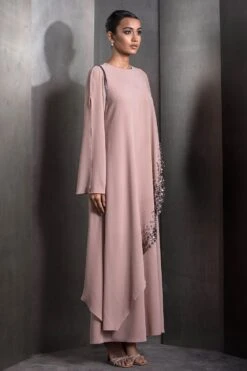 Rohit Gandhi + Rahul Khanna Rose Gold Stone Andesite Draped Kaftan -Divine Couture 2124rgrk20 2
