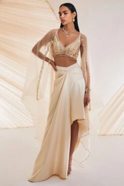 Divya Aggarwal Ivory Vivien Cape Set -Divine Couture 21723da13 2