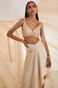 Divya Aggarwal Ivory Vivien Cape Set -Divine Couture 21723da13 4