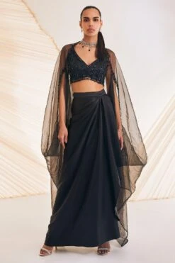 Divya Aggarwal Black Vivien Cape Set