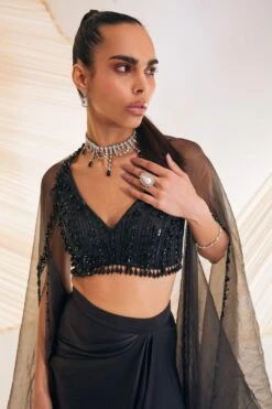 Divya Aggarwal Black Vivien Cape Set -Divine Couture 21723da14 4
