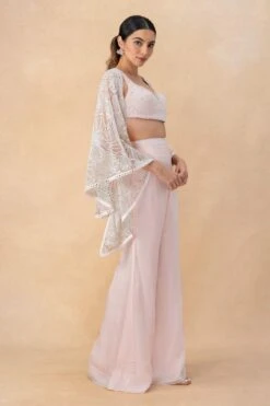 Mishru Sea Coral Floral Embellished Short Cape Set -Divine Couture 21923mis3 3