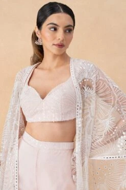 Mishru Sea Coral Floral Embellished Short Cape Set -Divine Couture 21923mis3 4