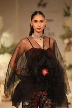 Varun Bahl Black Embellished Jumpsuit With A Cape -Divine Couture 21923vb10 3