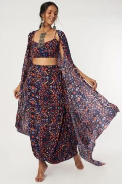 SVA Blue Jaal Print Cape Set