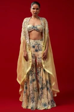 Bhumika Sharma Mint Blossom Printed Cape Set