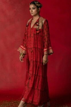 Pooja Keyur Brown & Red Aari Embroidered Overlay Jacket -Divine Couture 229pk37 2