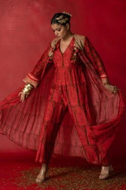 Pooja Keyur Brown & Red Aari Embroidered Overlay Jacket -Divine Couture 229pk37 4