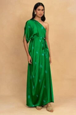 Stephany Green Tie & Dye One Shoulder Dress