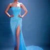 Itrh Powder Blue Ruched Slit Gown -Divine Couture 231123ihc26 1