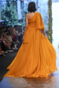 Gauri & Nainika Mustard One Shoulder Gown -Divine Couture 2311gn36 3