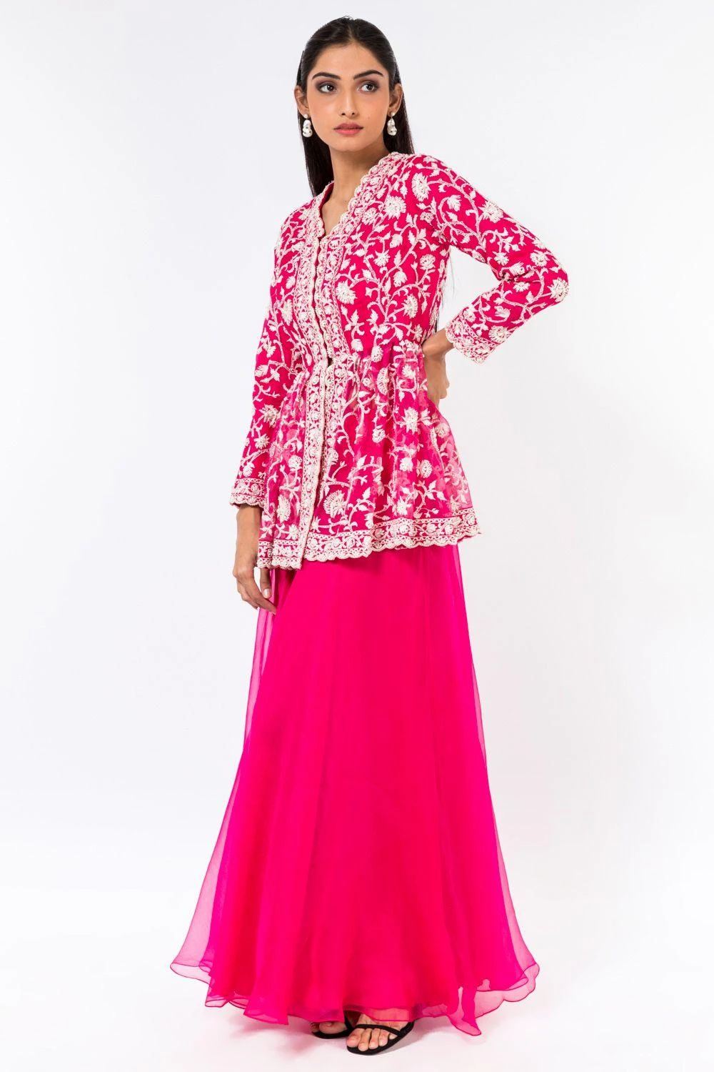 Devika Bhayana Pink Embroidered Peplum & Sharara Pants 4 Devika Bhayana Pink Embroidered Peplum & Sharara Pants - Image 2