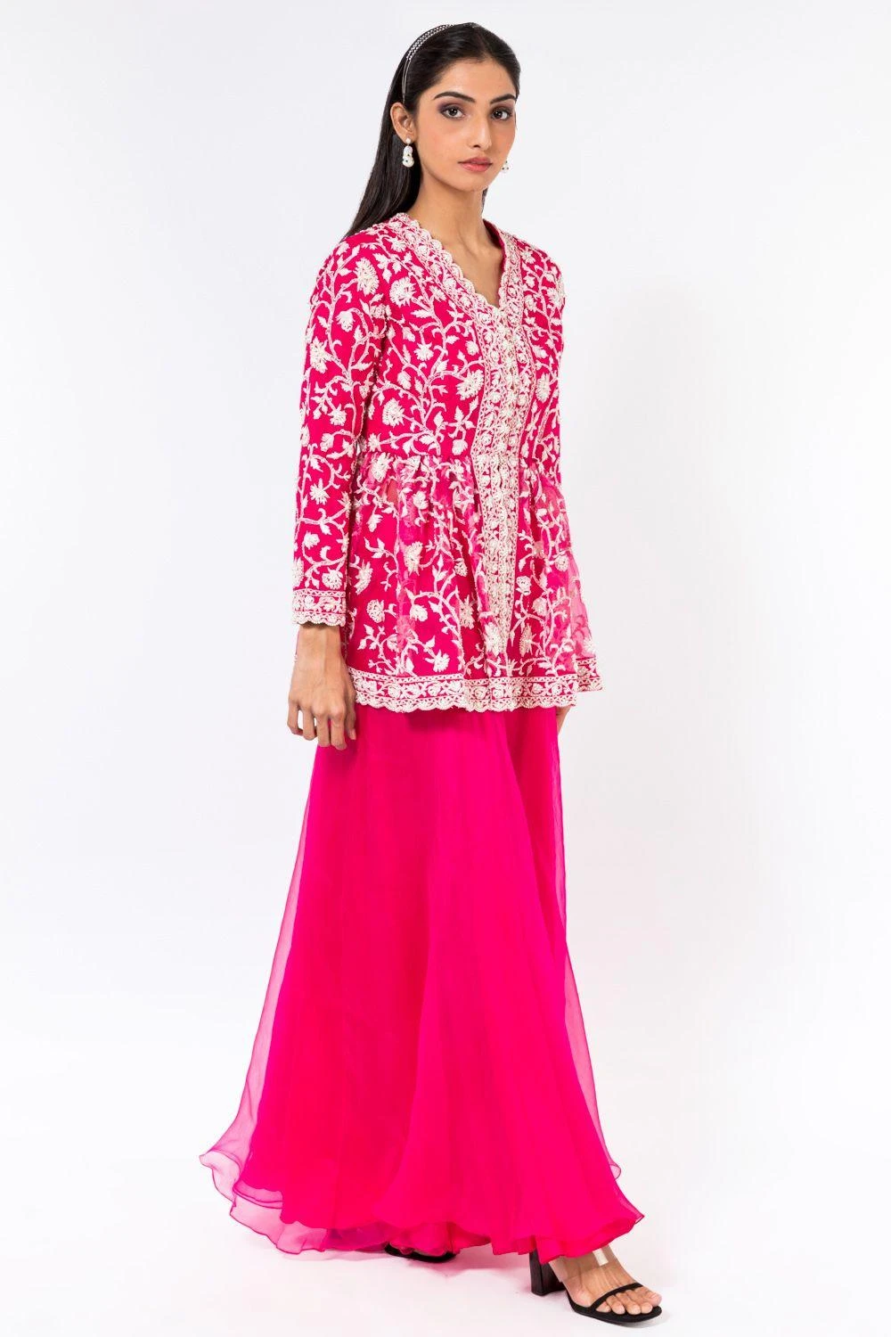 Devika Bhayana Pink Embroidered Peplum & Sharara Pants 5 Devika Bhayana Pink Embroidered Peplum & Sharara Pants - Image 3
