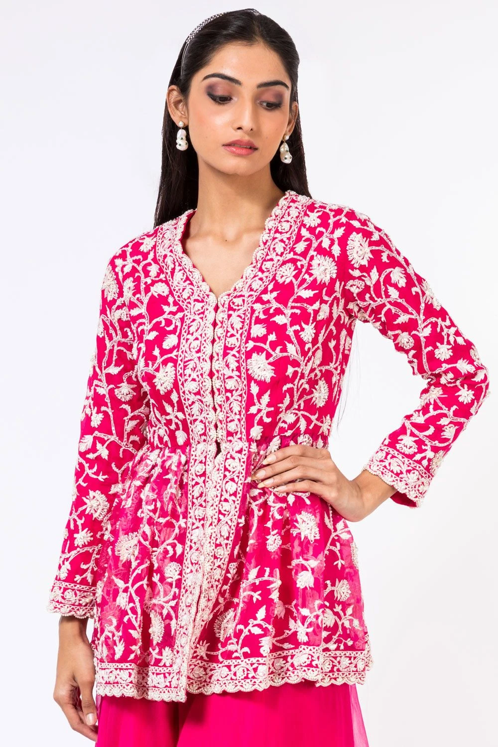 Devika Bhayana Pink Embroidered Peplum & Sharara Pants 6 Devika Bhayana Pink Embroidered Peplum & Sharara Pants - Image 4