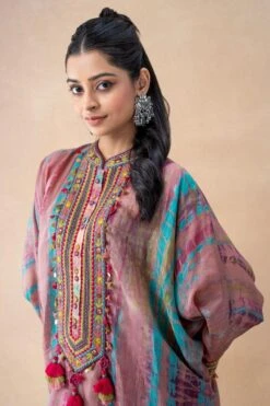 CAPISVIRLEO Multicoloured Embellished Band Collar Kaftan Set -Divine Couture 23823cpo19 4