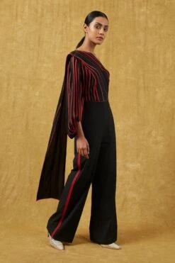 Bodice Black Pleated Jumpsuit With A Drape -Divine Couture 23bo10 3