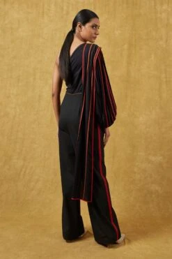 Bodice Black Pleated Jumpsuit With A Drape -Divine Couture 23bo10 6
