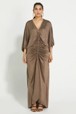 431-88 By Shweta Kapur Sepia Crushed Kaftan Dress