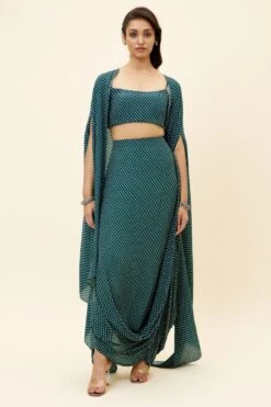 SVA Blue Butti Printed Cape Set